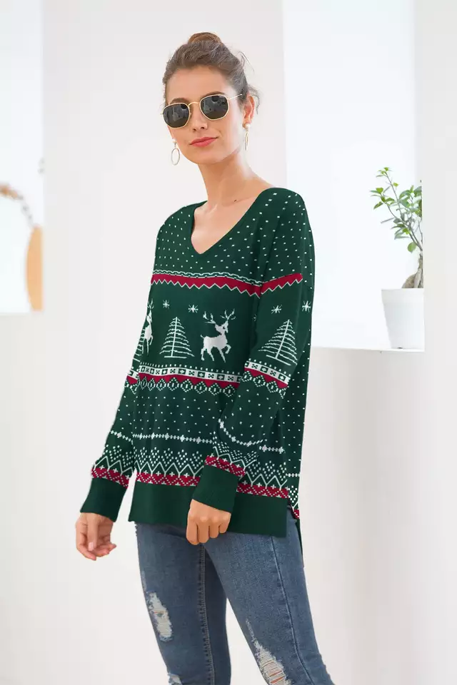 V Neck Batwing Sleeve Knit Pullover Sweater