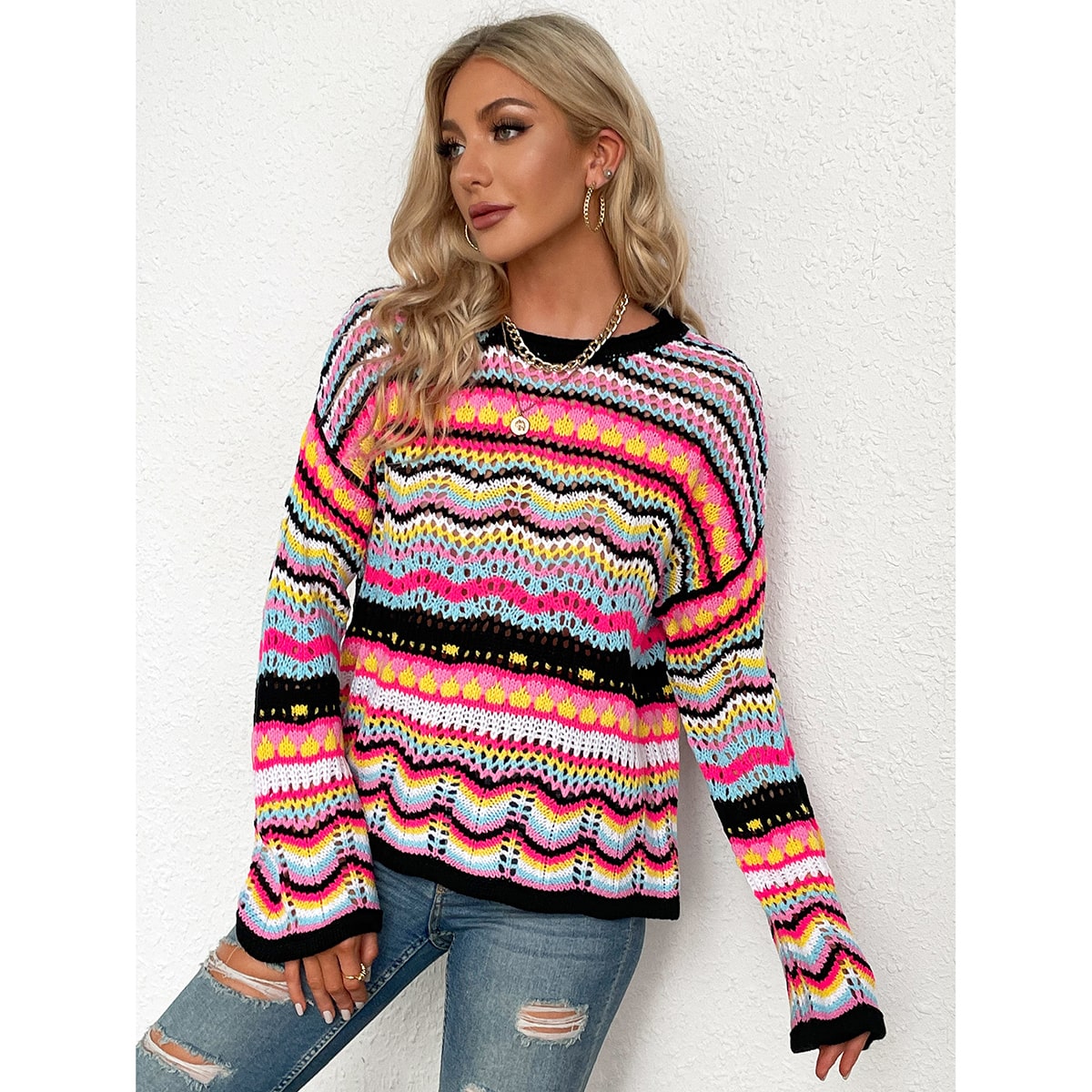 Tunic Sweater Rainbow Plus Size Women's