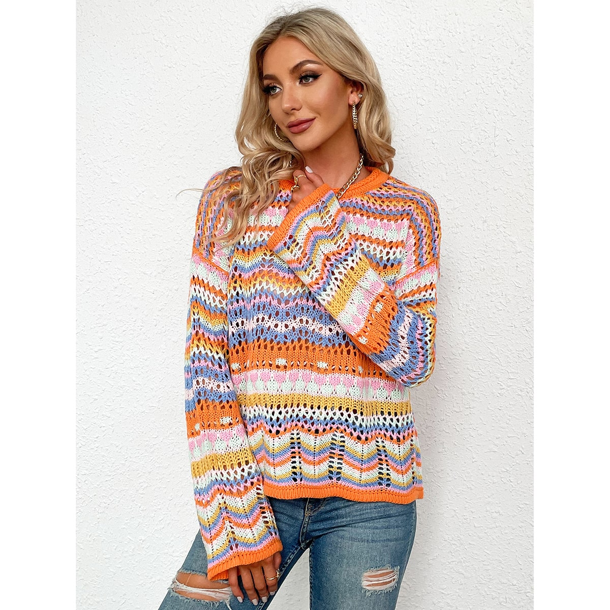 Tunic Sweater Rainbow Plus Size Women's