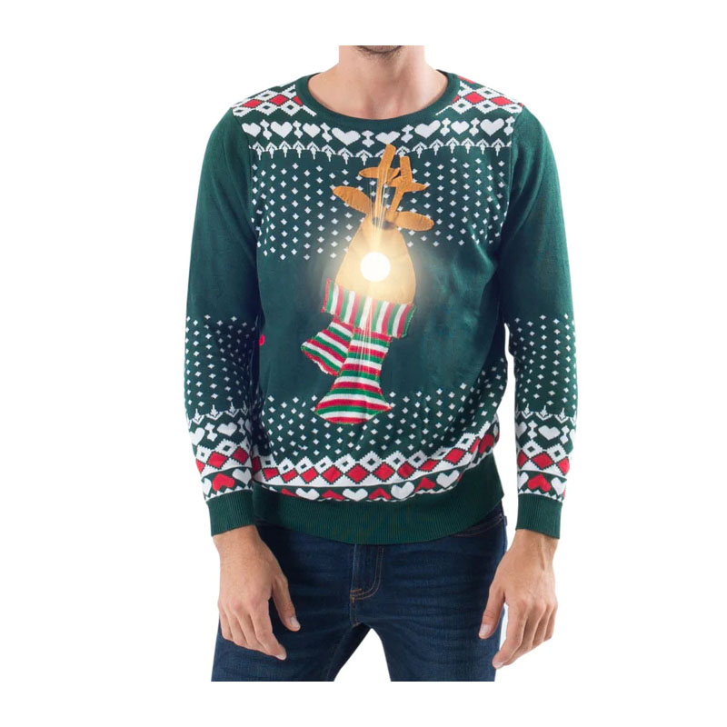 LED Green Christmas Sweater Reindeer Female