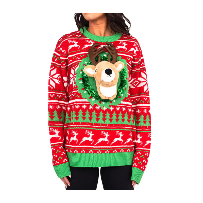 3D Reindeer LED Light Christmas Sweater Pullover Women