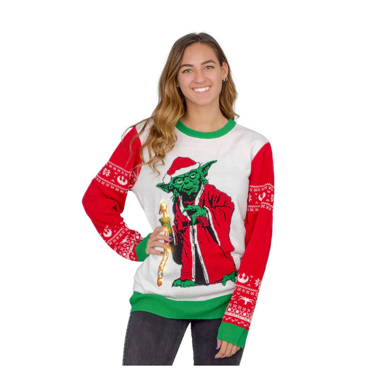 Christmas Sweater Women Pullover Star Wars Jedi Yoda LED Light