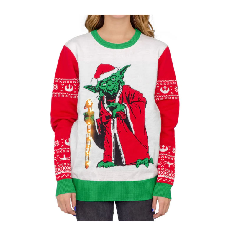 Christmas Sweater Women Pullover Star Wars Jedi Yoda LED Light