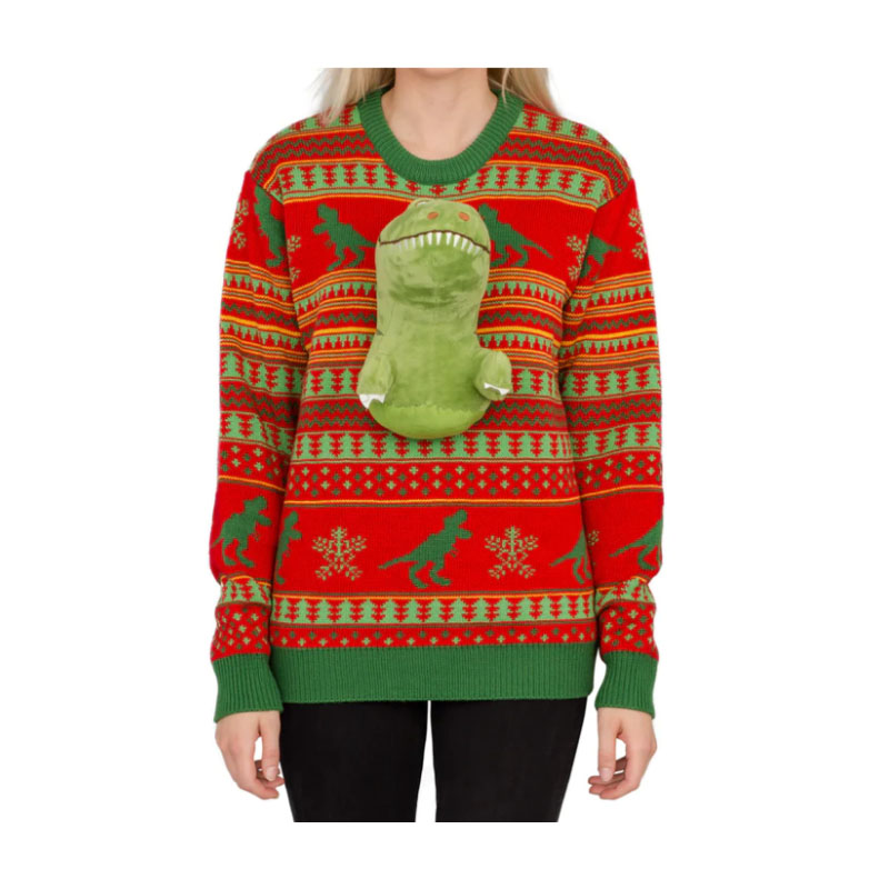 Christmas Sweater Female 3D T-Rex Pullover