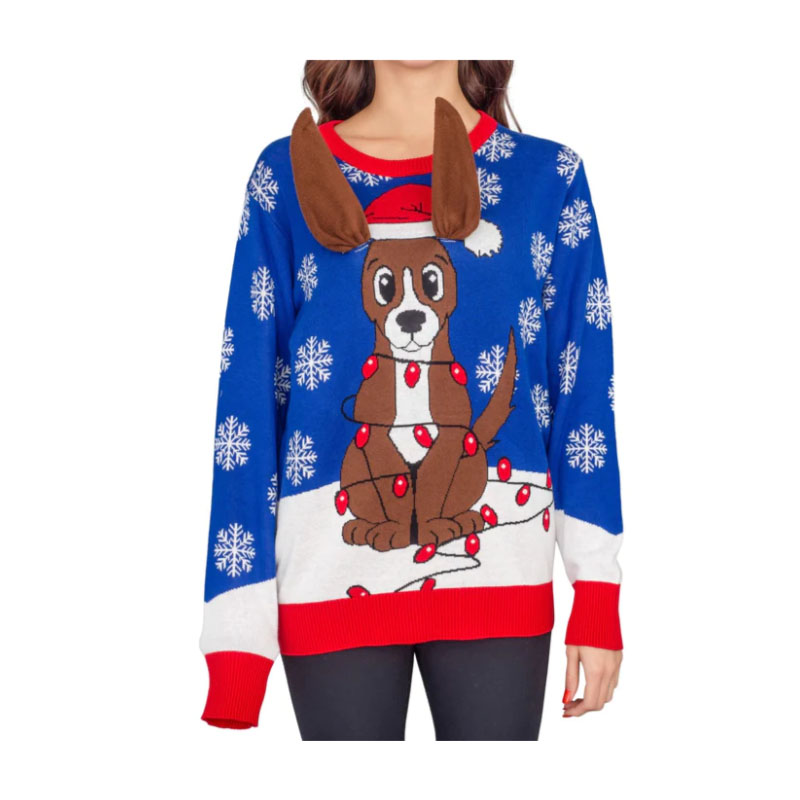 Funny Christmas Sweater Women's  Dog  Puppy Ears