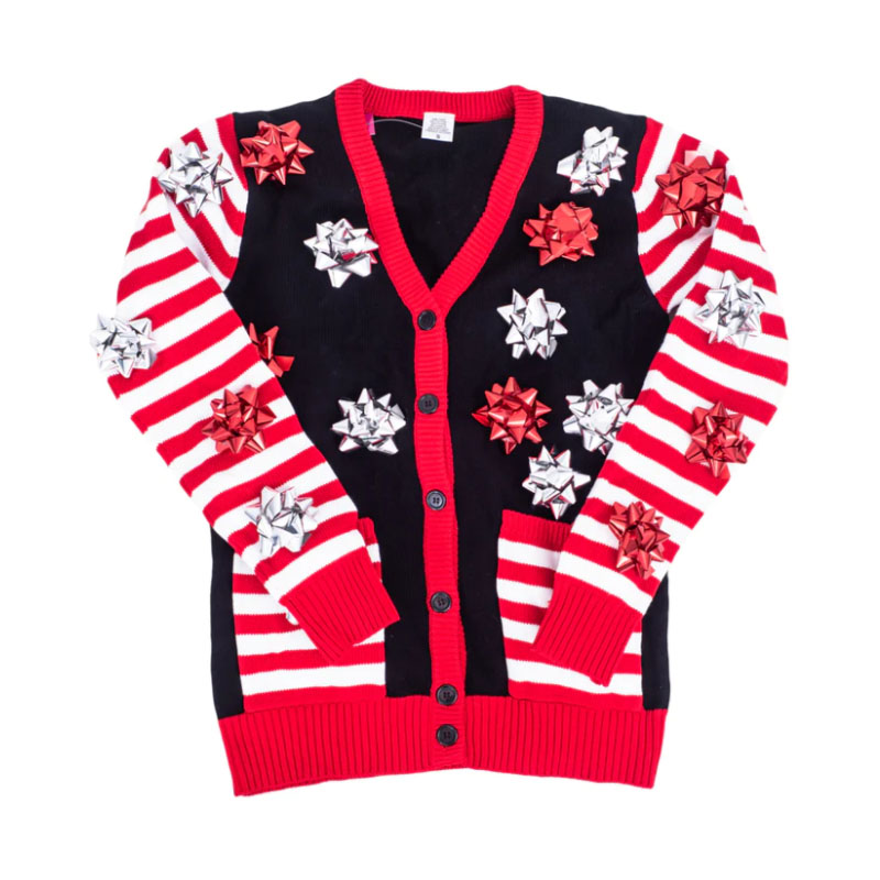 Christmas Sweater Wrapping Bow Cardigan Women's