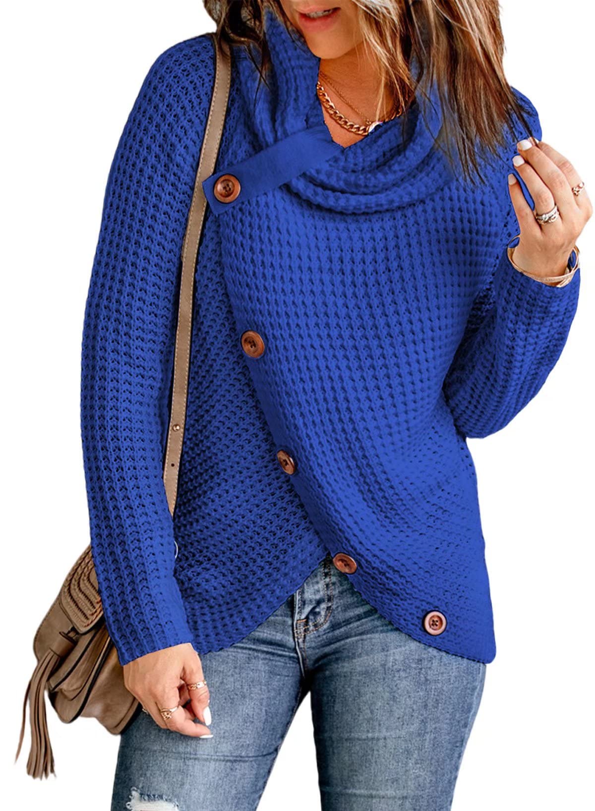 Women Button Long Sleeve Asymmetric Pullover