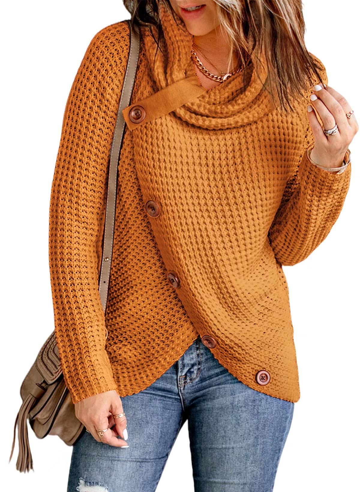 Women Button Long Sleeve Asymmetric Pullover