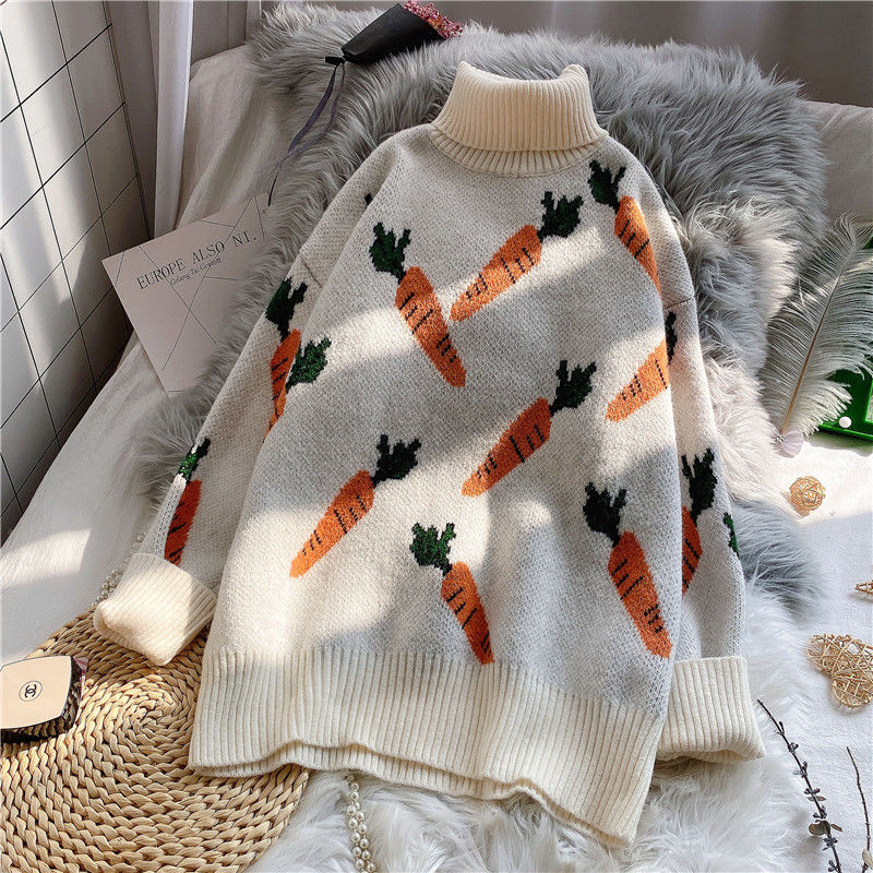 Printed Loose Pure Color Turtlenecks Sweater