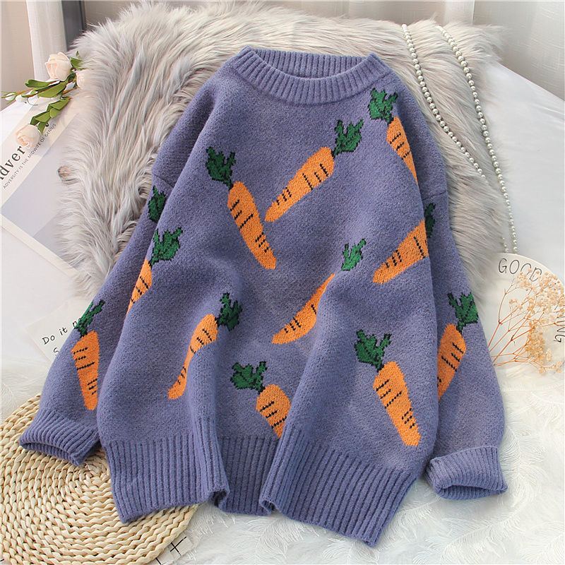 Printed Loose Pure Color Turtlenecks Sweater