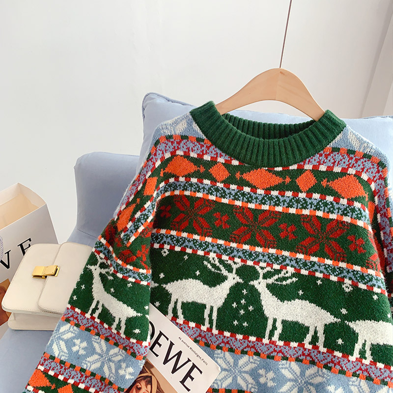 Christmas Print Pullover Vintage Loose Sweater