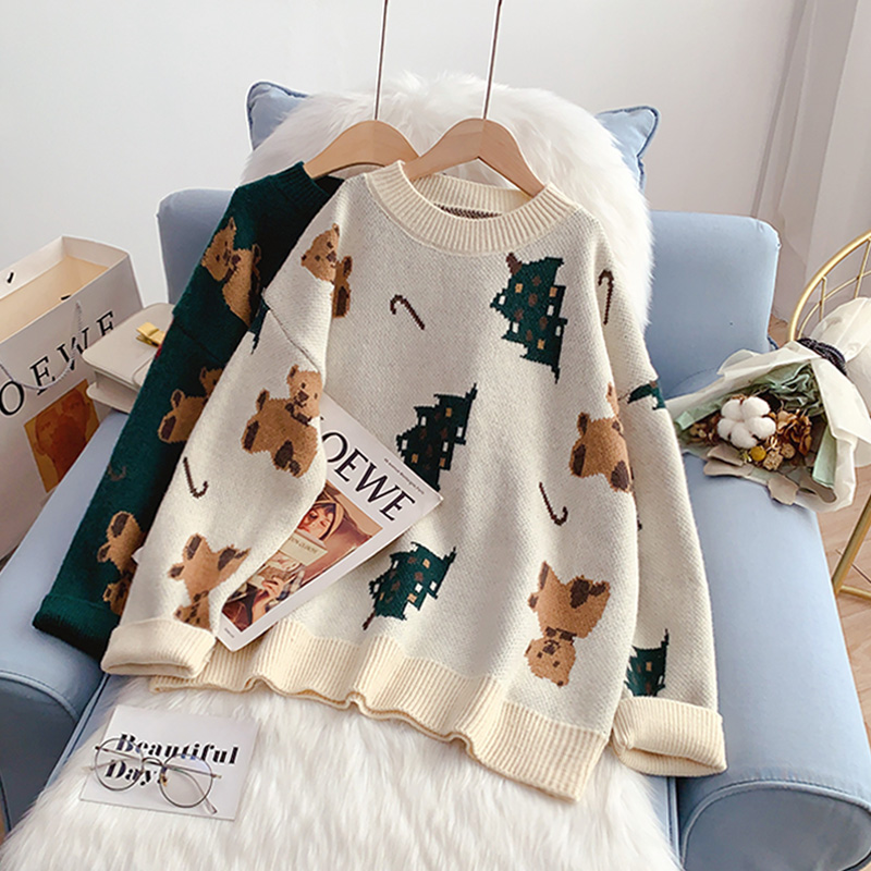 Jacquard Knit Christmas Cartoon Turtleneck Sweater