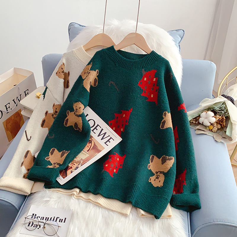 Jacquard Knit Christmas Cartoon Turtleneck Sweater