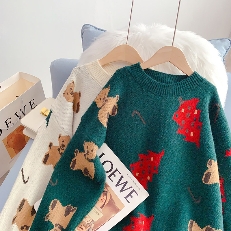 Jacquard Knit Christmas Cartoon Turtleneck Sweater