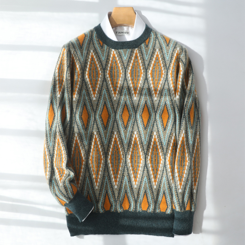 Roundneck Pullover Rhomboid Retro Casual Sweater