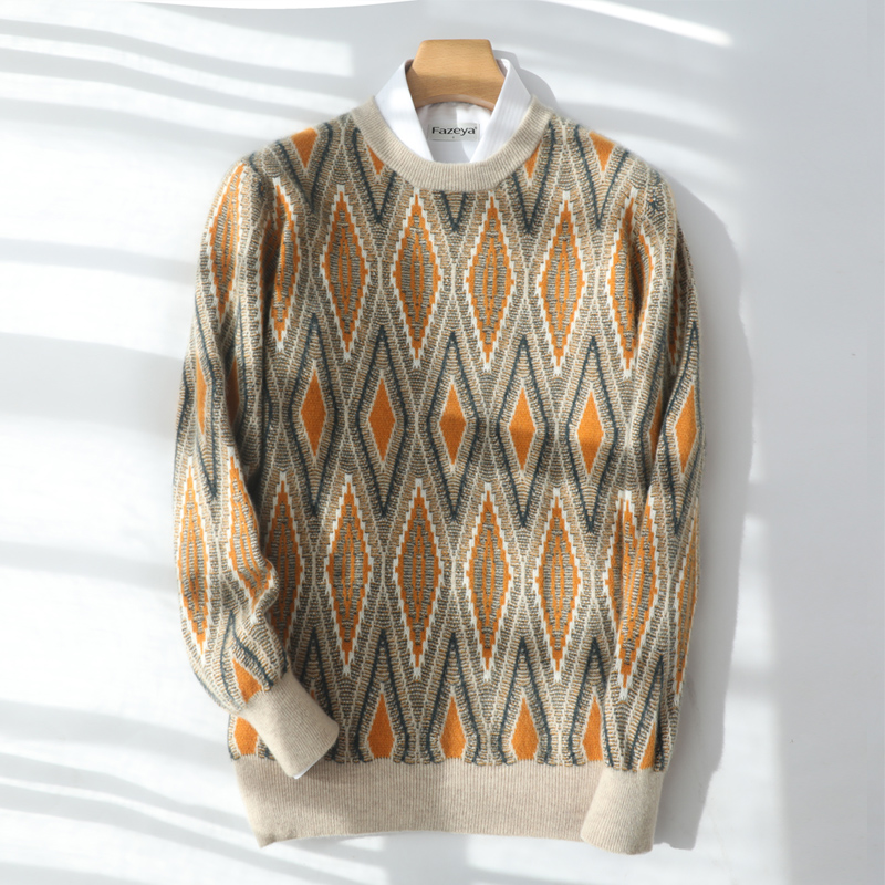 Roundneck Pullover Rhomboid Retro Casual Sweater