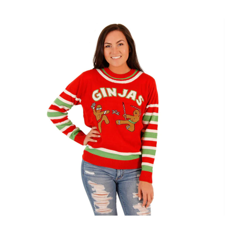 Fighting Gingerbread Funny Christmas Sweater Women's