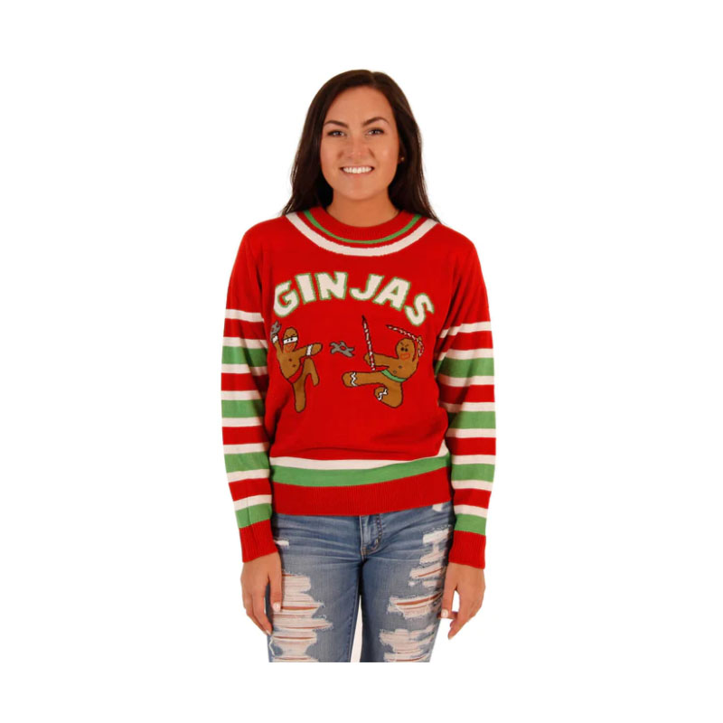 Fighting Gingerbread Funny Christmas Sweater Women's