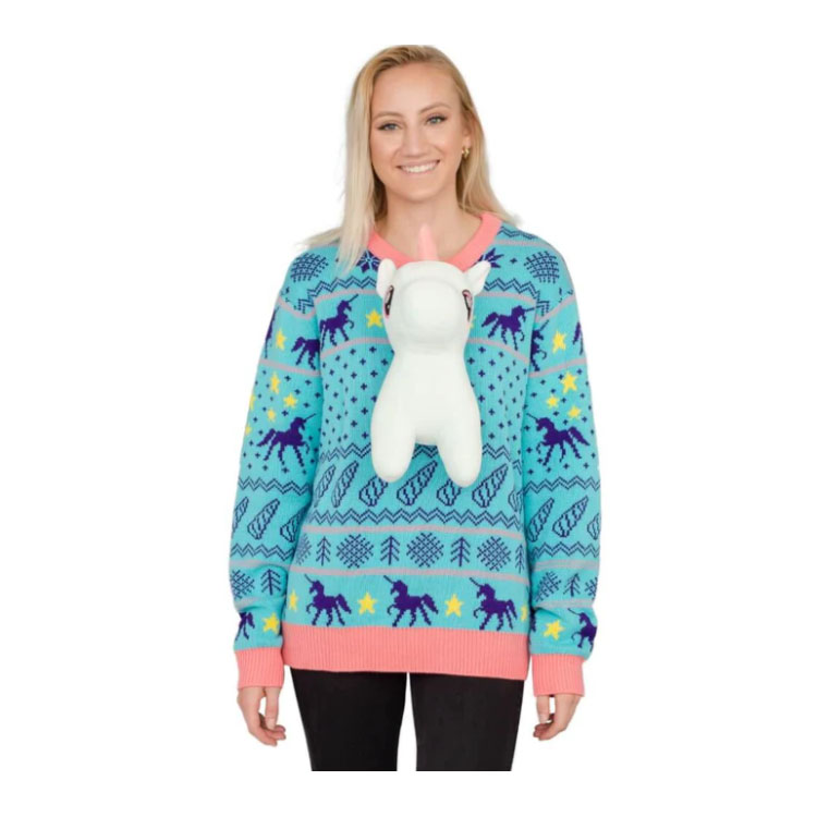 Women's Christmas Jacquard Pullover 3D Unicorn Sweater