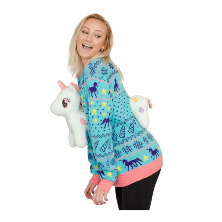 Women's Christmas Jacquard Pullover 3D Unicorn Sweater