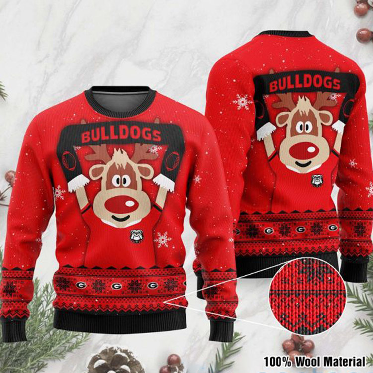 Reindeer Georgia Bulldogs Ugly Christmas Sweater