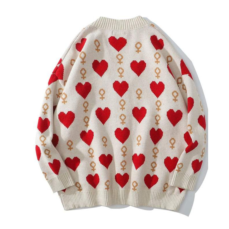 Women's Hearts Pattern Knitted Cardigan V-neck Sweater