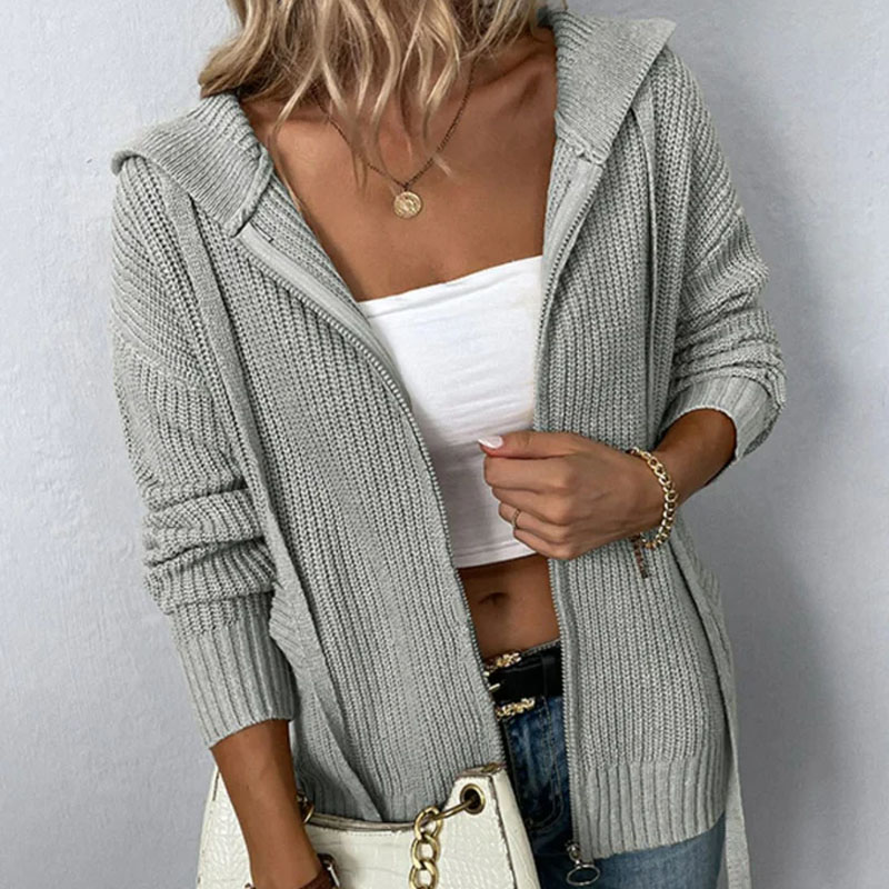 Zip-up Women's Hooded Cardigan Sweater