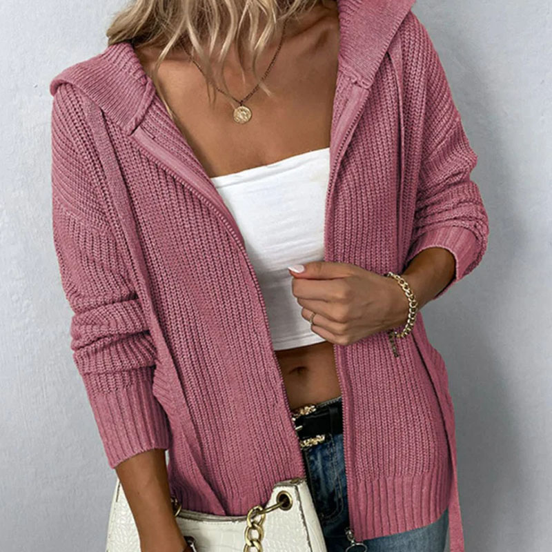 Zip-up Women's Hooded Cardigan Sweater