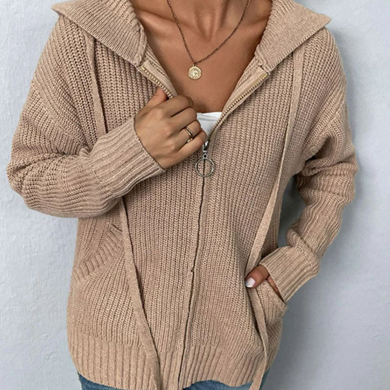 Zip-up Women's Hooded Cardigan Sweater