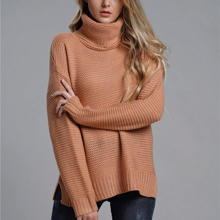 Side Slit Turtleneck Women's Sweater