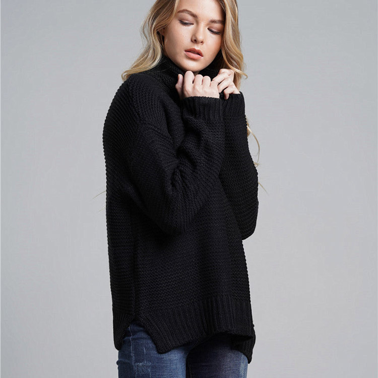 Side Slit Turtleneck Women's Sweater