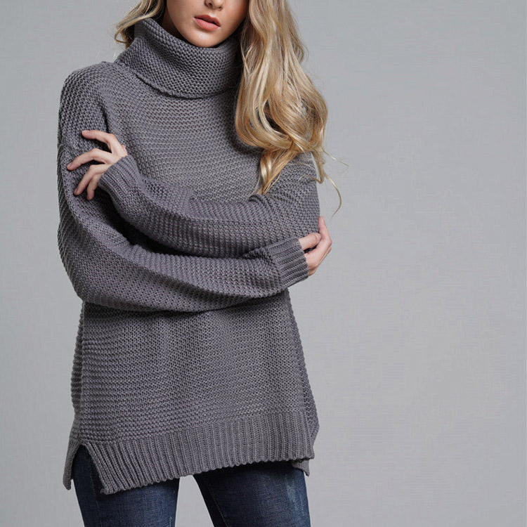 Side Slit Turtleneck Women's Sweater