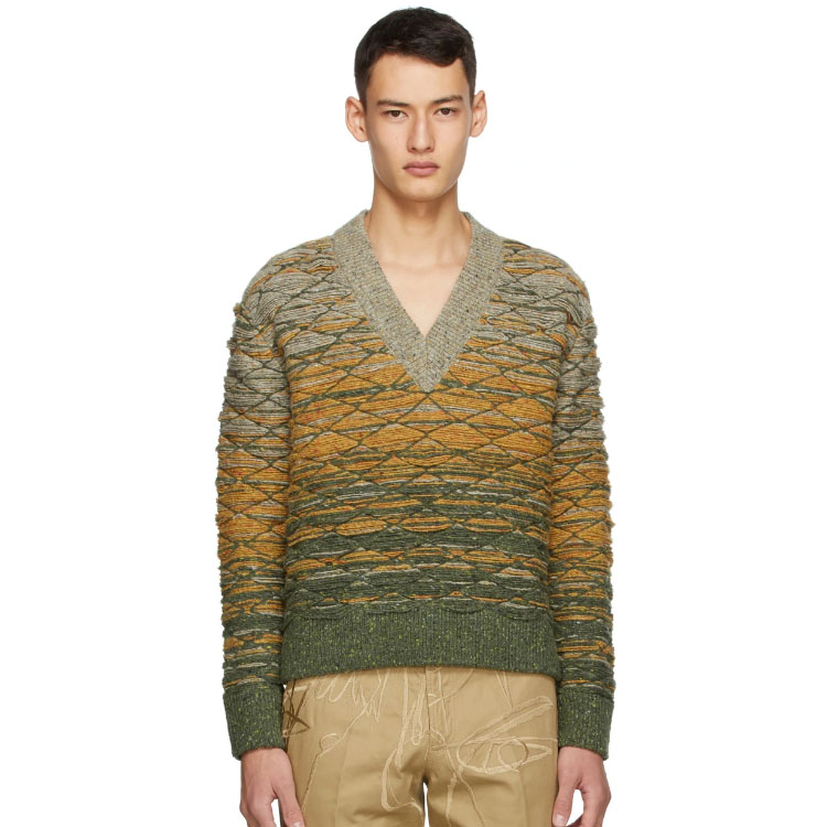 Men's Jacquard V-neck Pullover Sweater