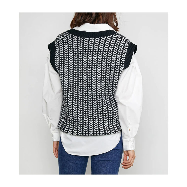 Women’s Vest Jacquard O-neck Pullover knitted Sweater