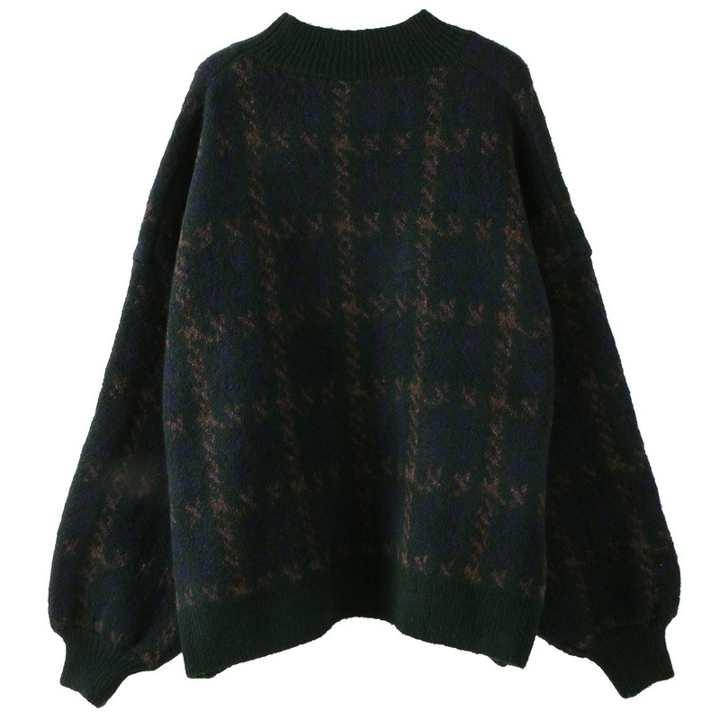 Plaid Elegant Loose Knit Sweater Lady