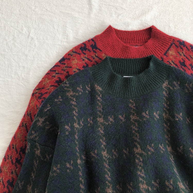 Plaid Elegant Loose Knit Sweater Lady