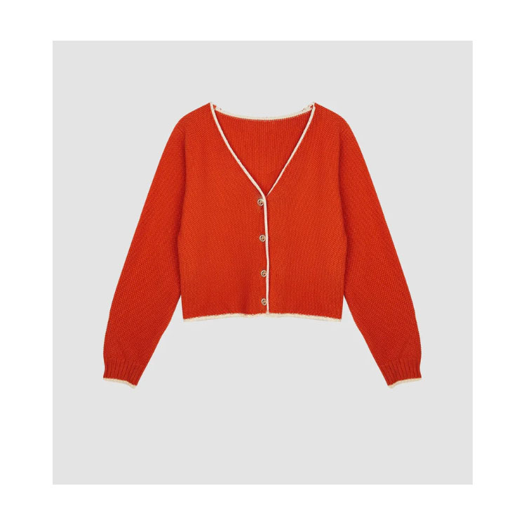 Women's Orange Red Contrast Cardigan Sweater