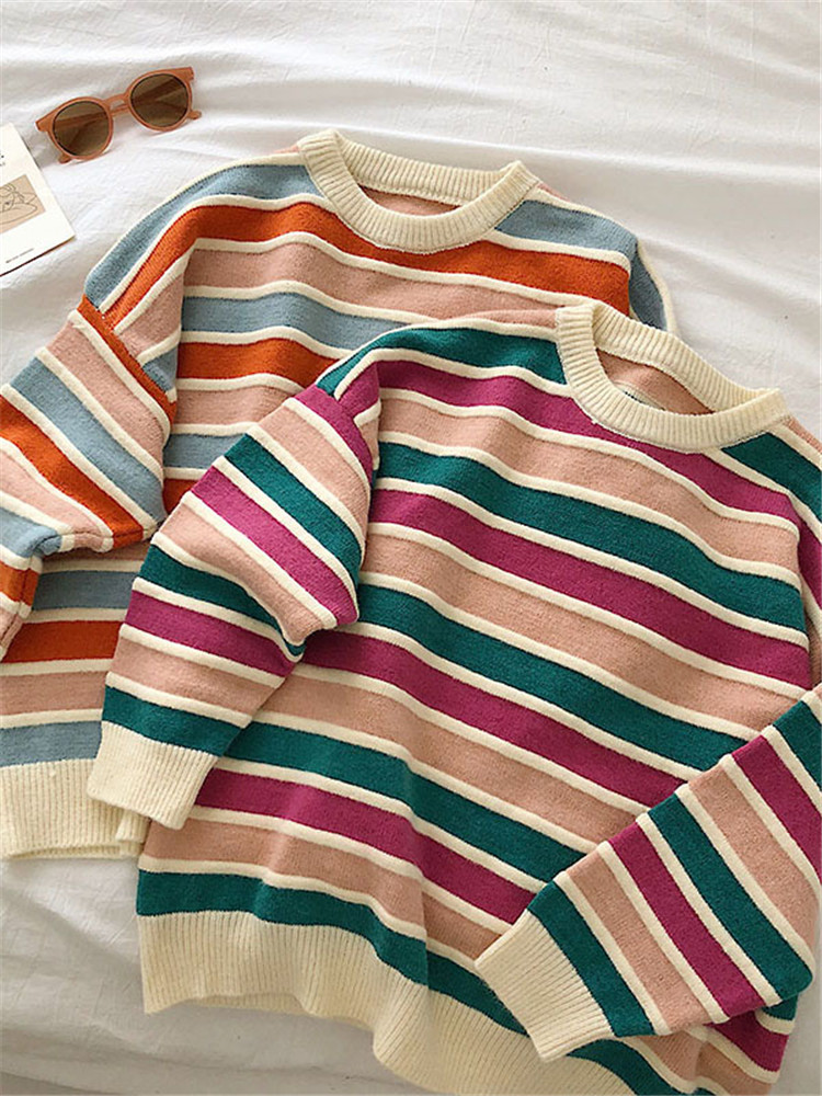 Women's Striped Crew Neck Knit Sweater