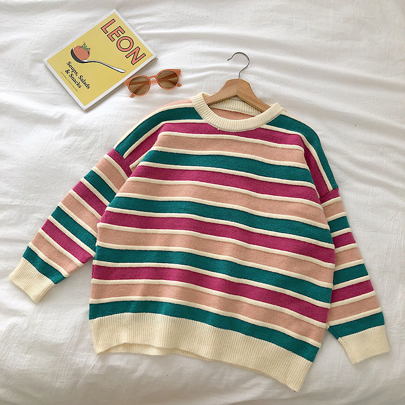 Women's Striped Crew Neck Knit Sweater