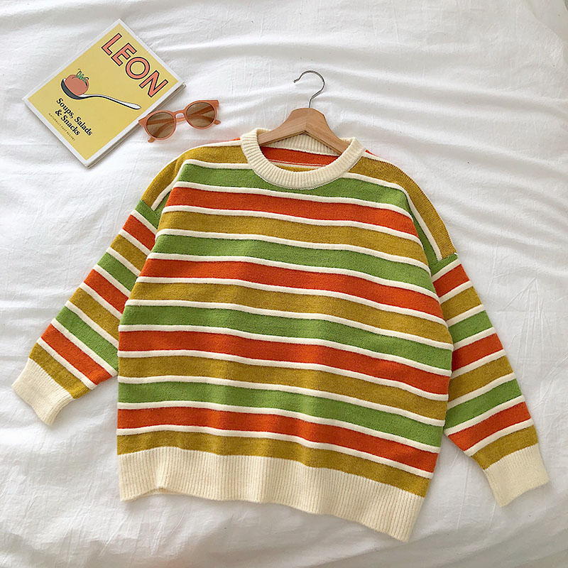 Women's Striped Crew Neck Knit Sweater