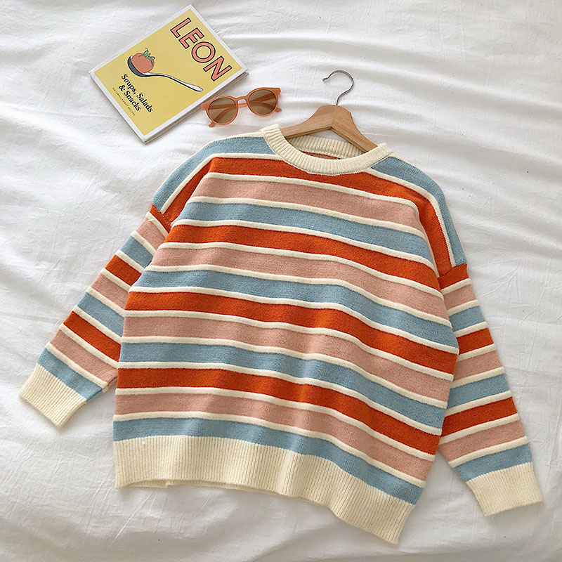 Women's Striped Crew Neck Knit Sweater