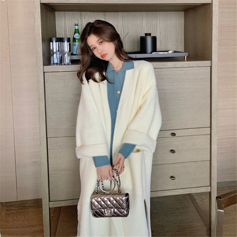 Long Solid Color Knit Coat Sweater