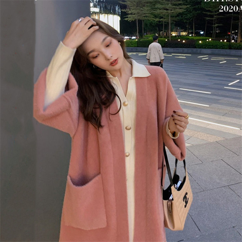 Long Solid Color Knit Coat Sweater