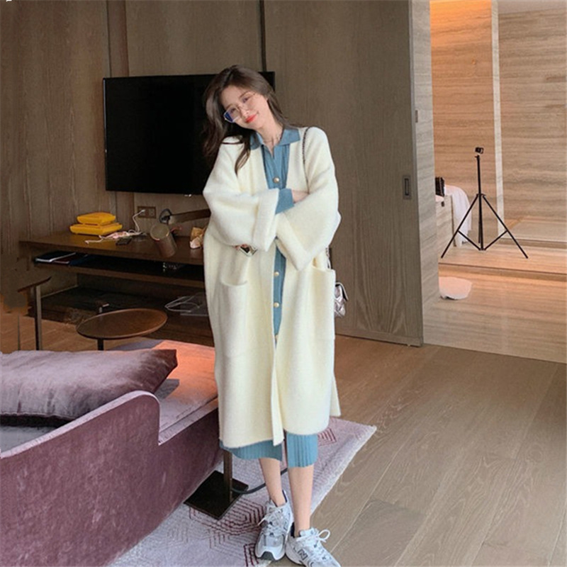 Long Solid Color Knit Coat Sweater