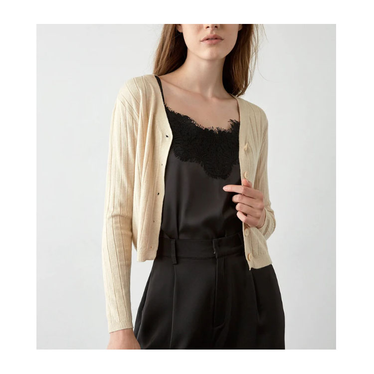 Women's Knitted Beige Button-Up Cardigan