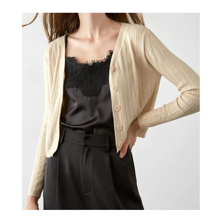 Women's Knitted Beige Button-Up Cardigan