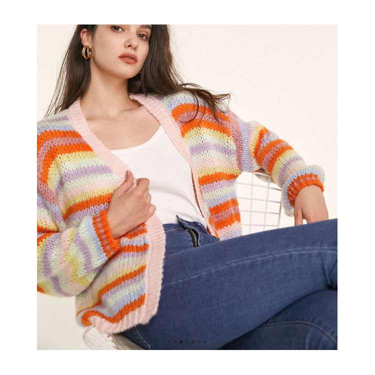 Women's Colorful Striped Mohair Knitted Cardigan