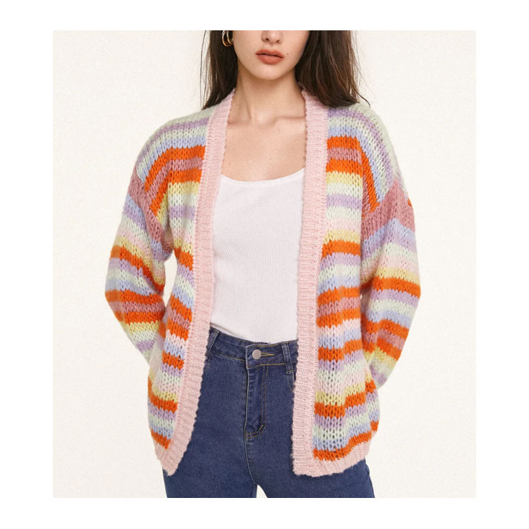 Women's Colorful Striped Mohair Knitted Cardigan