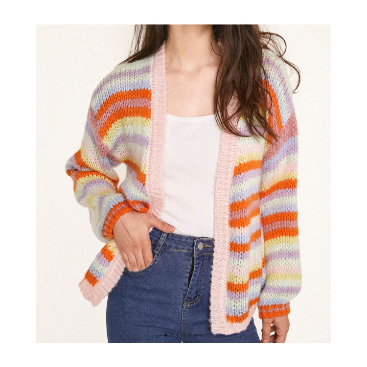 Women's Colorful Striped Mohair Knitted Cardigan