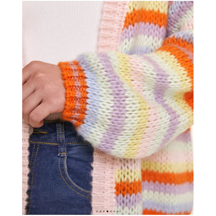 Women's Colorful Striped Mohair Knitted Cardigan